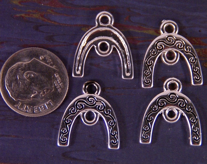 Set of Four Silver-tone Vertical Double-link Scroll Design Horseshoe Charms