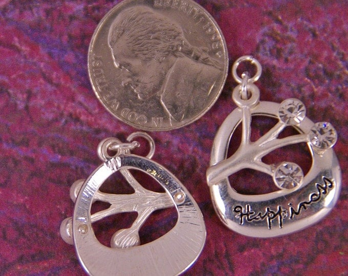 Set of Two Charms with Rhinestone Tree and the Word Happiness