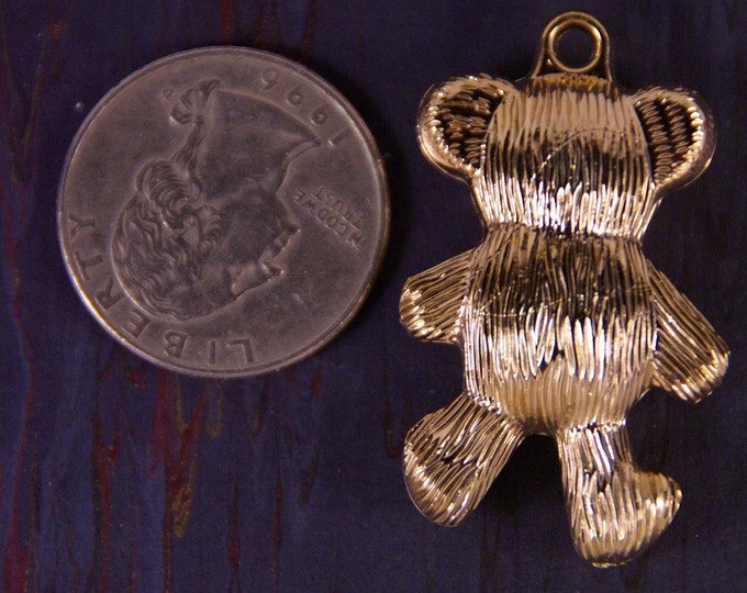 Gold-tone Metallic Plastic Large Dimensional Teddy Bear Charm