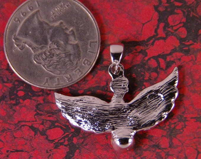 Silver-tone Rhinestone Woman with Wings Charm Pendant