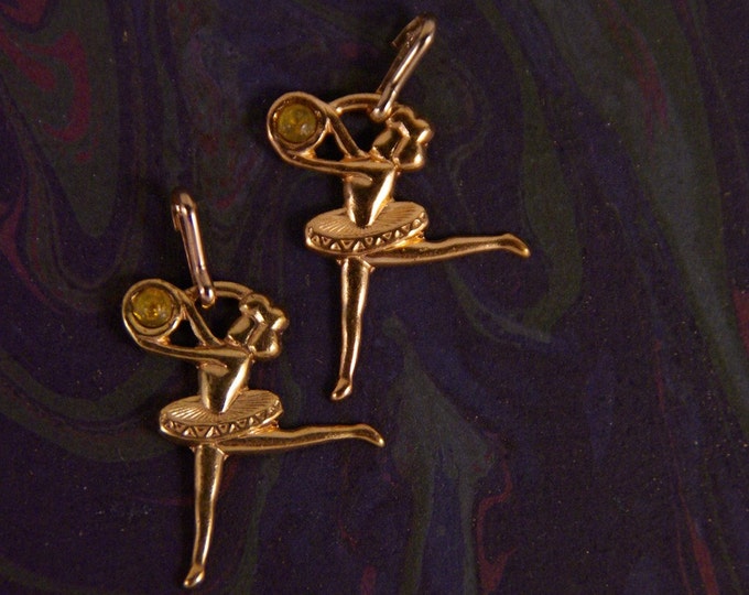 Set of Two Vintage Brass Ballerina Stampings with Hooks Charms