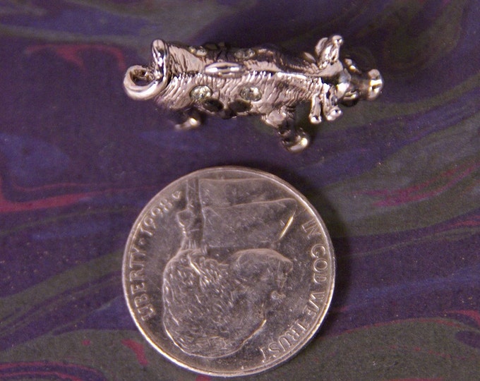 Small Silver-tone Black Rhinestone Accented Bull Charm