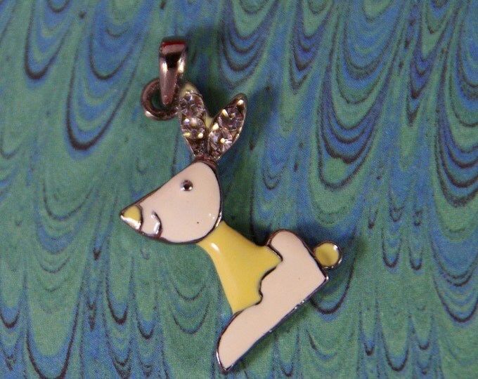Yellow Enamel Rabbit Pendant with Rhinestone Ears Silver-tone