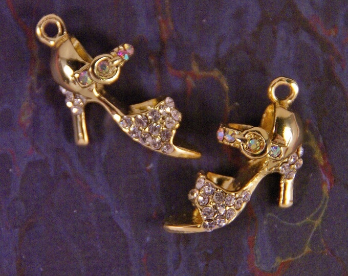 Pair of Gold-tone High Heel Straps with Rhinestones