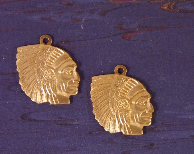 Two Vintage Brass Indian Head Charms