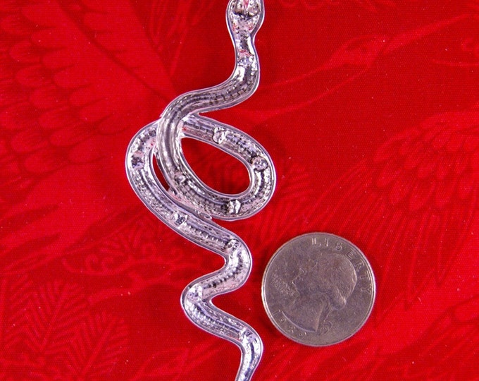 Long Silver-tone Snake Pendant with Multi-colored Rhinestone Accents