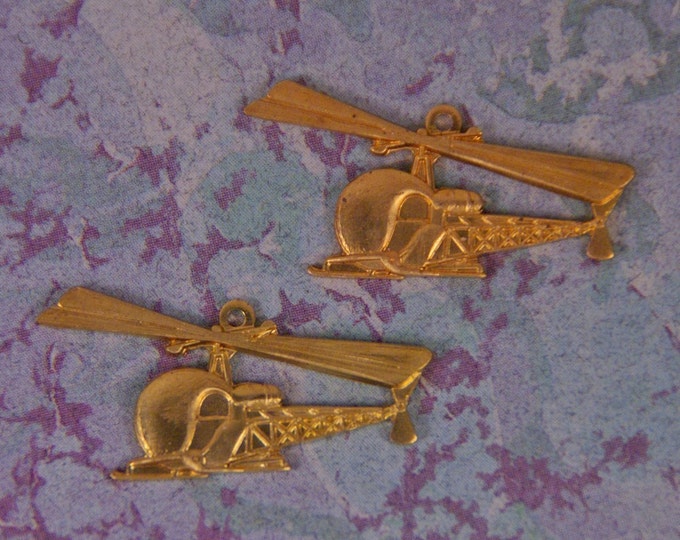 Set of Two Brass Helicopter Charms