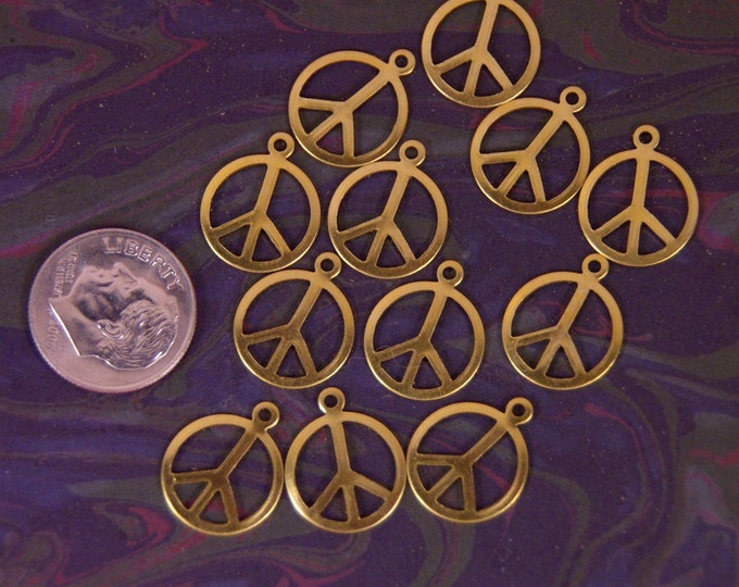 Dozen Brass Peace Sign Charms