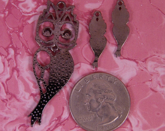 Set of Dark Silver-tone Owl Pendant and Charms Hematite