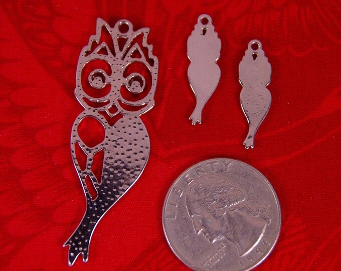 Set of Silver-tone Owl Pendant and Charms Bird