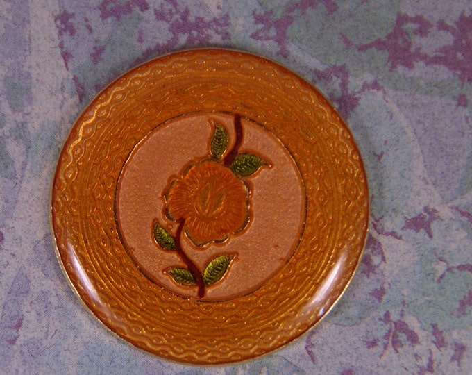 Vintage Round Epoxy Metal Orange Flower Cabochon