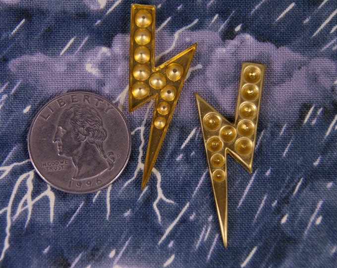 Set of 2 Brass Lightning Bolt Stampings with Rhinestone Settings