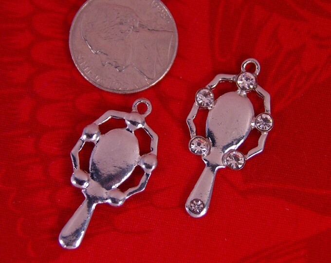 Pair of Silver-tone Rhinestone Accented Hand Mirror Charms