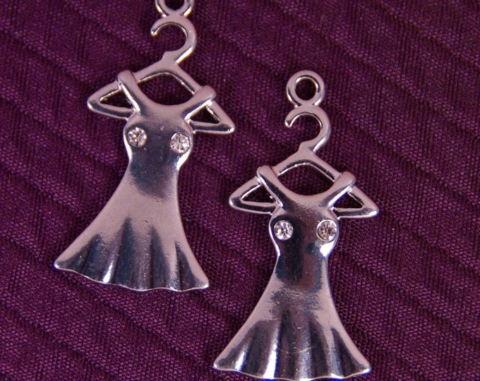 Whimsical Pair of Silver-tone Dress on a Hanger Charms