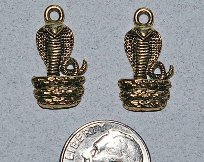 Two Gold-tone Pewter Cobra in Basket Charms Snake Reptile