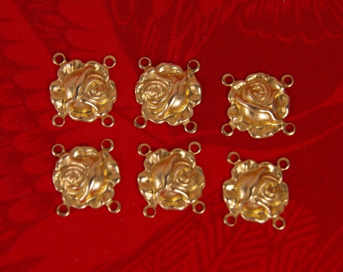 24 Brass Rose Four Ring Connector Charms