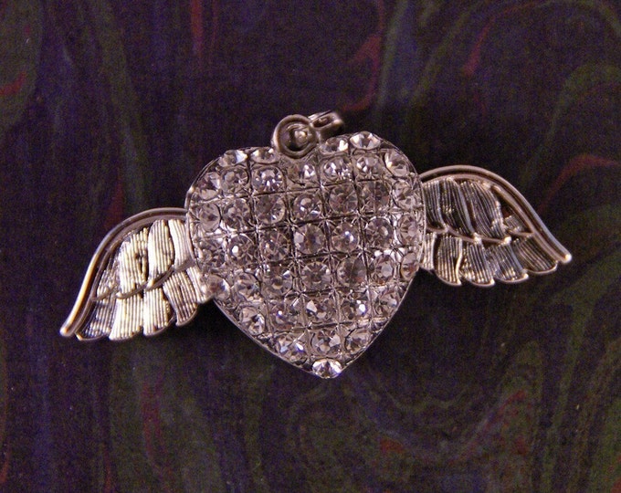 Rhinestone Heart with Moving Wings Charm Pendant