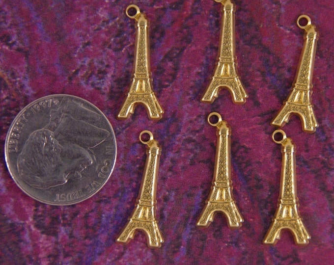 Brass Set of Six Eiffel Tower Charms- Travel France