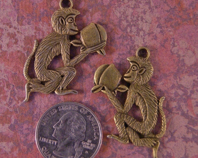Pair of Brass-tone Monkey with Persimmon Charms