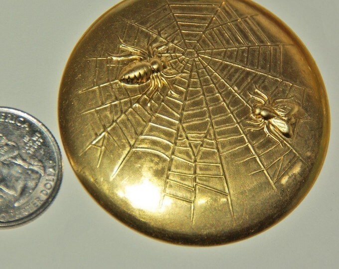 Large Round Domed Brass Stamping of the Spider and the Fly Theme