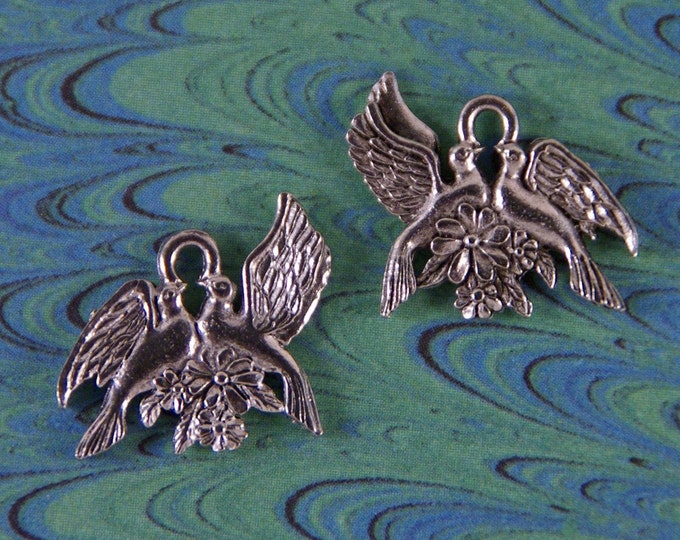 Pair of Pewter Lovebird Dove Charms