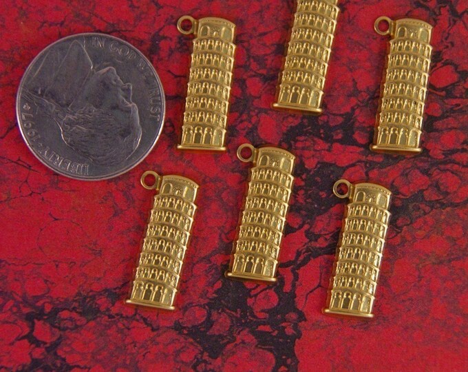 Brass Set of 10 Leaning Tower of Pisa Charms