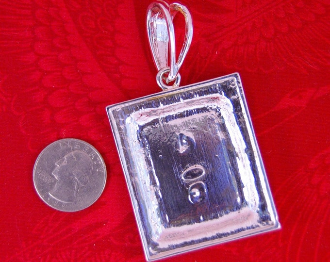 Bright Silver-tone Rectangular Chinese Dragon Pendant with Large Bail