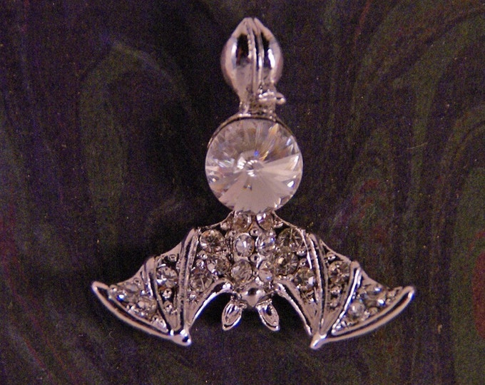 Silver-tone Rhinestone Upside Down Bat Pendant