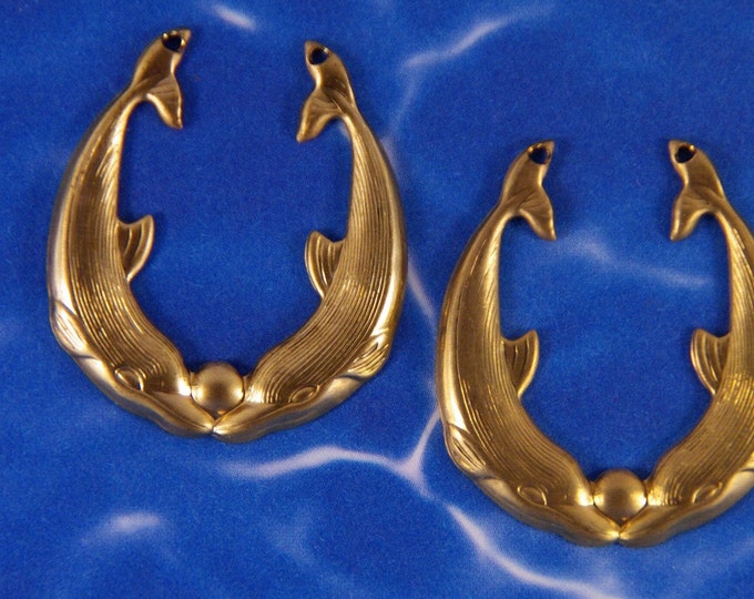 Pair of Brass Double Porpoise Hoop Charms