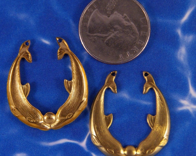 Pair of Brass Double Porpoise Hoop Charms