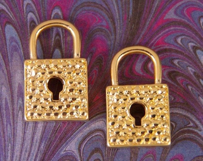 Pair of Dimensional Gold-tone Lock with Keyhole Charms