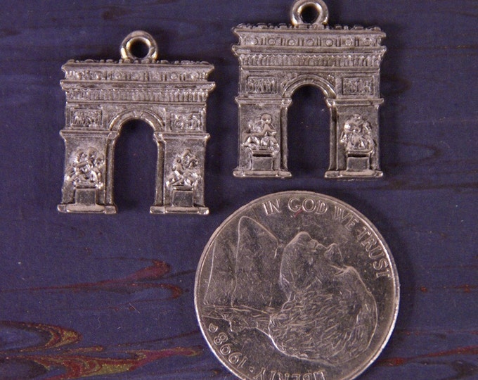 Pair of Pewter Arc de Triumph Charms France Travel