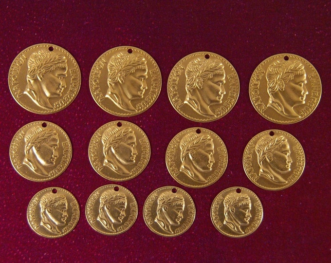 Set of Twelve Brass Roman Coin Charms in Three Sizes