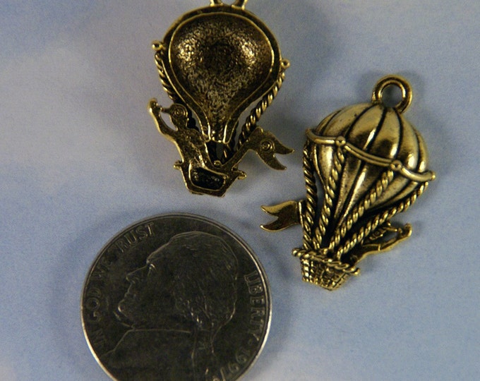 Set of Two Gold-tone Pewter Brass Hot Air Balloon Charms