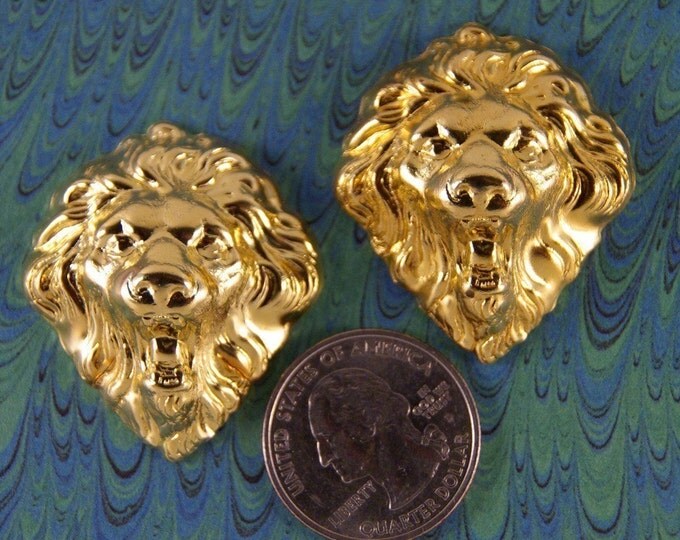 Pair of Brass Lion Head Stampings Fabulous