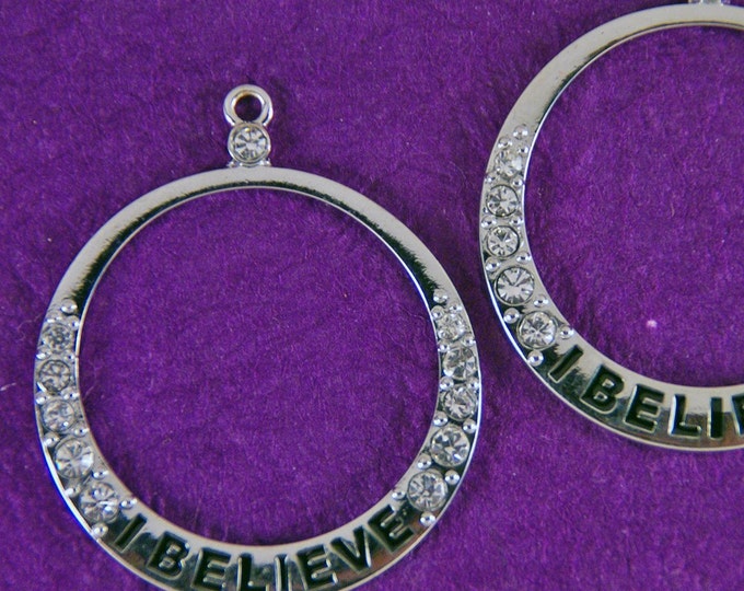 Silver-tone Hoop Charms with Rhinestones and "I Believe" Message