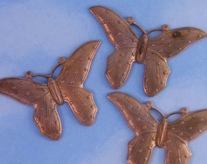 Set of 3 Vintage Butterfly Stampings Red Brass