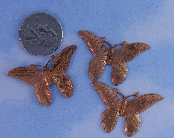 Set of 3 Vintage Butterfly Stampings Red Brass