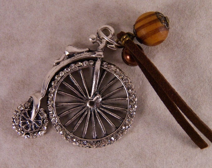 Antique Silver-tone Rhinestone Tricycle Pendant