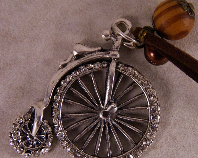 Antique Silver-tone Rhinestone Tricycle Pendant