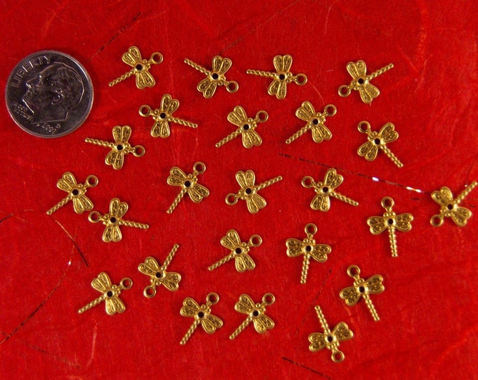 Set of 24 Tiny Brass Dragonfly Charms