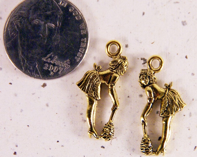 Set of French Maids in Gold-tone Pewter charms