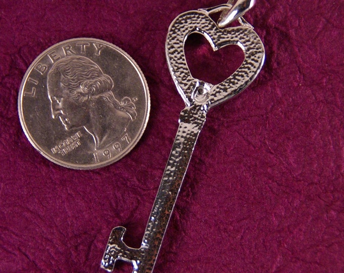 Heart Top Rhinestone Encrusted Skeleton Key Pendant