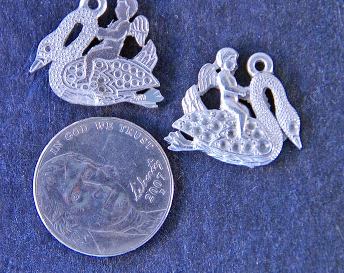 2 Pewter Angel Riding a Swan Charms