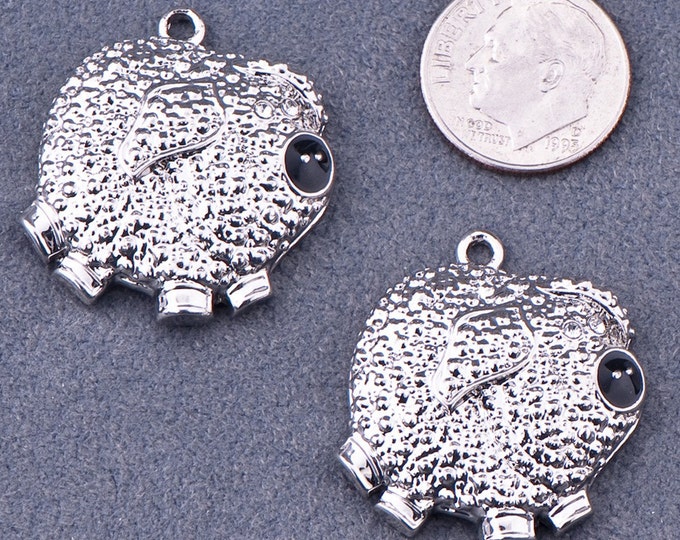 Two Textured Elephant Charms Silver-tone