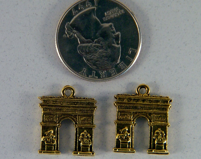 Pair of Gold-tone Pewter Arc de Triumph Charms