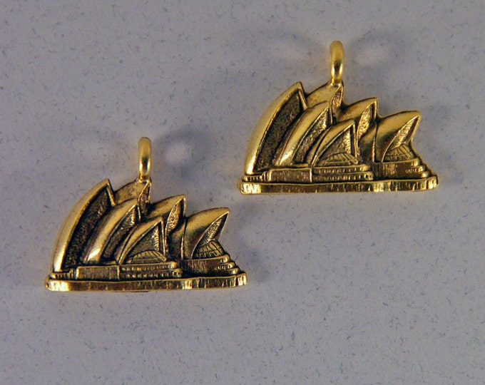 Pair of Gold-tone Pewter Sydney Australia Opera House Charms