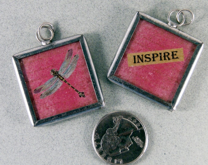 Double-sided Dragonfly and Inspire Message Charm Pendant