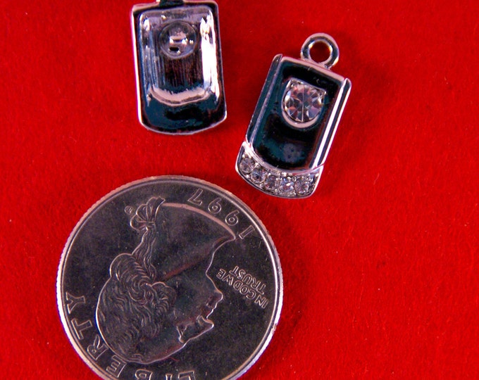 Pair of Tiny Cell Phone Charms with Rhinestone Accent Silver-tone