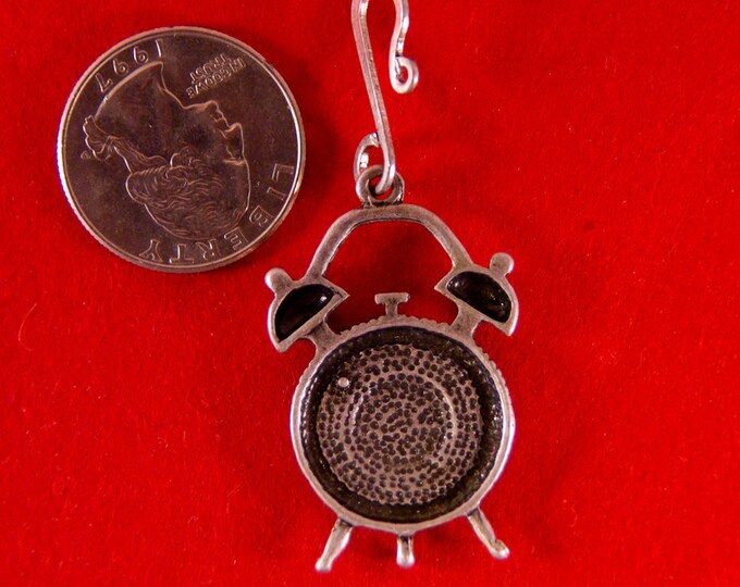 Alarm Clock Charm with Hook in Antique Silver-tone- Time